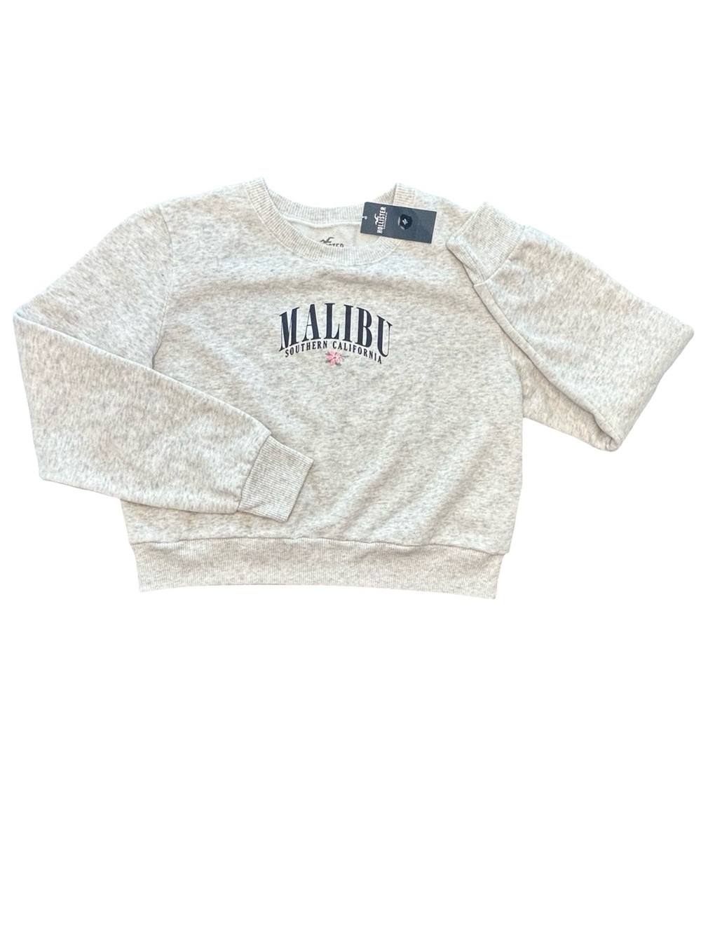 Hollister Co. cropped Malibu SOCAL coastal crewneck sweatshirt light gray NWT MD